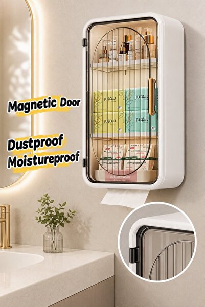 Generic 1 Pp No Drill Wall Mounted Bathroom Storage Cabinet Rack Dustproof Mo...