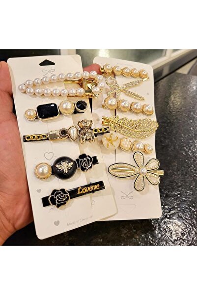 ALMEKAQUZ 11 Pieces Pearl Rhinestone Acrylic Fashion Hair Clip Set, Cute Hair...