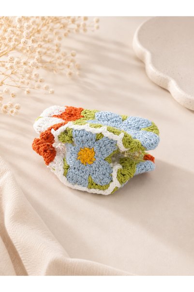 Kumru Studio Blue Floral Colorful Knitted Hair Clip