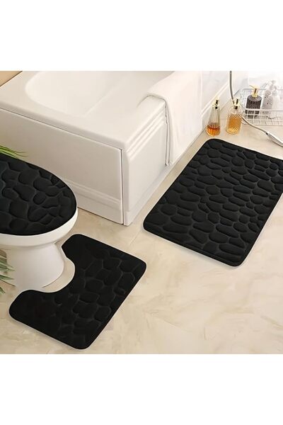 GENERAL 3 Piece Bathroom Rugs Sets, U-shaped Cobblestone Memory Foam Bathroom...