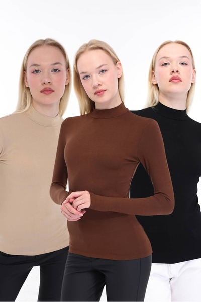 Kadın Parmak Detaylı Body 3’lü Set -