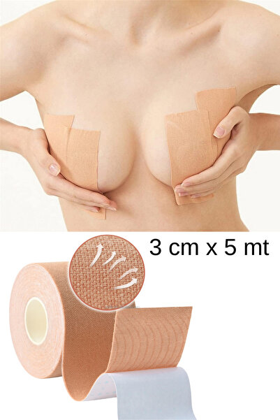Shopura Göğüs (meme) Bandı, Meme Şekillendirici Bant, 3 cm x 5 m Ten Rengi
