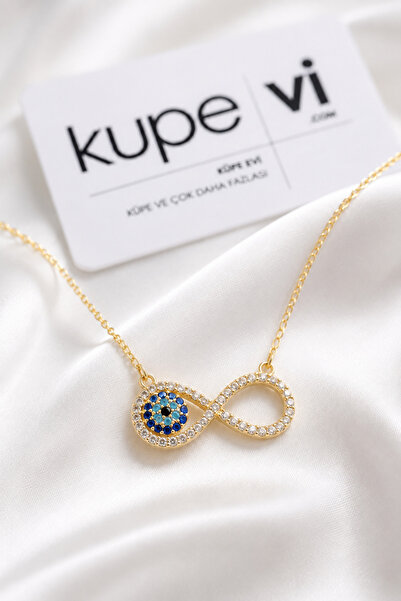Küpevi Infinity and Evil Eye Figured Zircon Stone Stainless Steel Women's Nec...