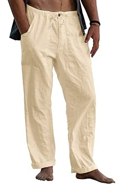 Mensy Mens Linen Pants Yoga Beach Loose Fit Casual Summer Elastic Waist Draws...