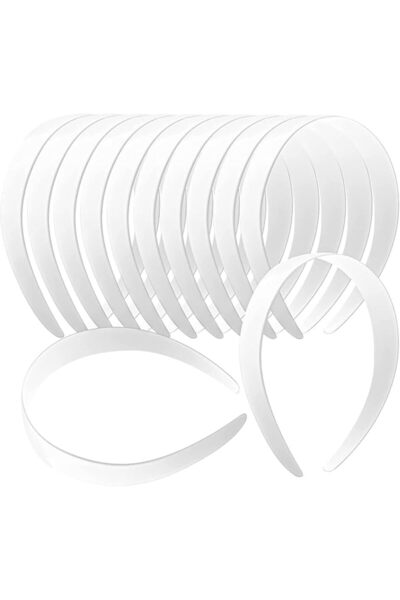 GENERAL 12 Pcs White Plastic Headbands, 25mm Wide No Teeth Plain Headbands, S...