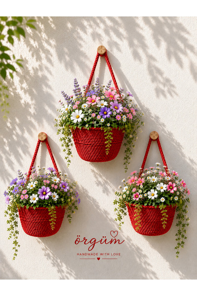 ÖRGÜM Basket 3-Piece Mini Basket Organizer (Plants and Wooden Hangers Are Not...