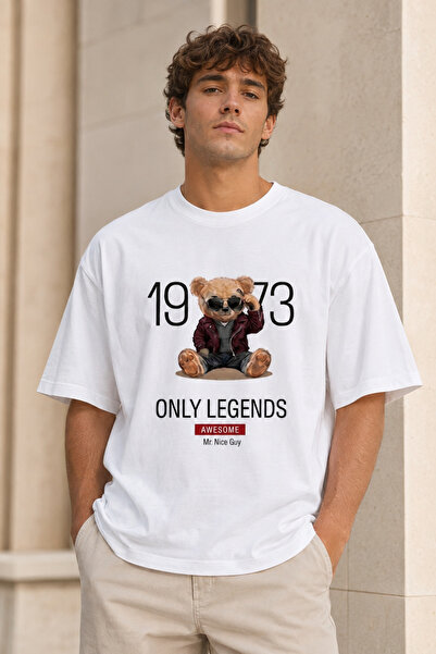 Duzor Unisex Short Sleeve White T-Shirt Legend Teddy Oversize