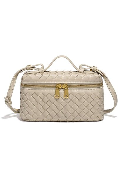 GENERAL Top-Handle Pouch Handbag for Women Woven Leather Vanity Case Designer...