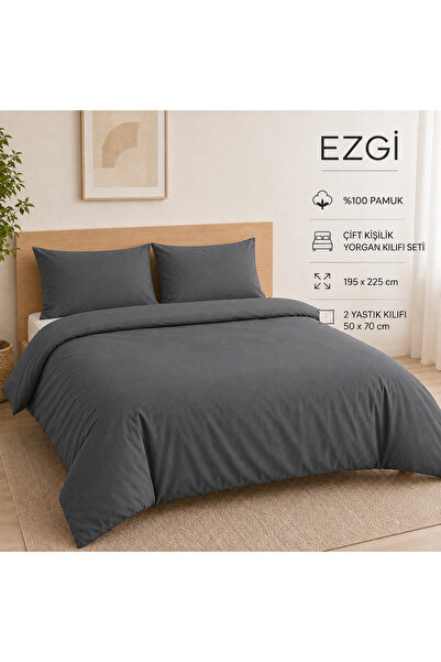 Ezgi 100% Cotton Zippered Single Duvet Cover and 1 Pillowcase Anthracite 195X...
