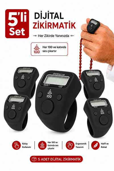ihvan online 5 Adet Işıklı Parmak Zikirmatik Yüzük - LED Aydınlatmalı Dijital...