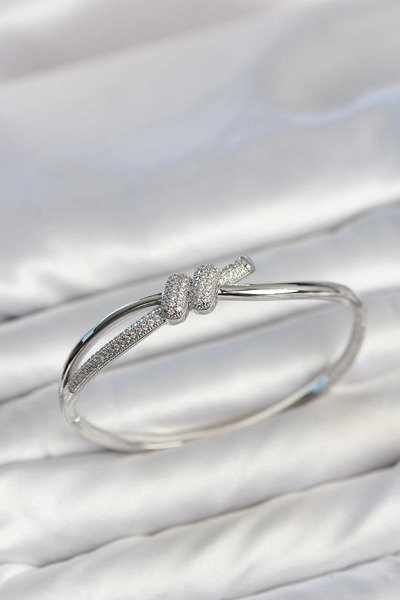 SORA GROUP Silver Color Zircon Stone Knot Model Women's Handcuff Women's Brac...