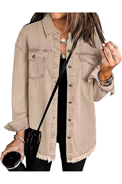Generic Women's Casual Denim Jackets Frayed Hem Washed Button Jean Jacket Dis...