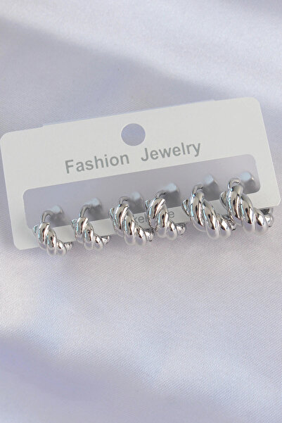 SORA GROUP Brass Silver Color Minimal Serrated Earring Set