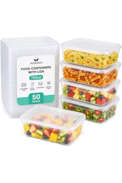 Generic Pack 750ml Meal Prep Containers with Lids, Microwave Safe, Clear Rect...