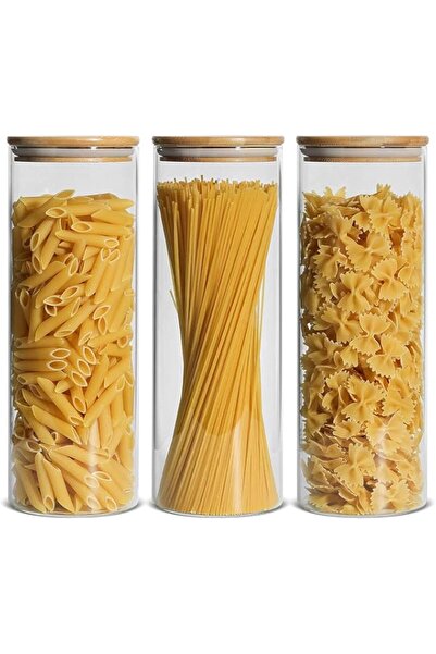 Generic Glass Food Storage Jars Containers with Airtight Bamboo Lids Set of 3...