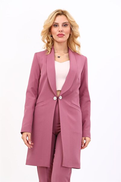 ÖNDER ÖZSOY Shawl Collar Pocket Long Jacket-Rose