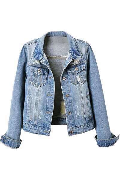 Generic Women's Jean Jacket with Pockets Long Sleeve Cropped Denim Jackets Fa...