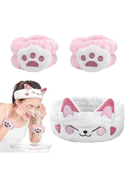 Hannea ® 3Pcs Face Wash Headband & Wrist Band Kawaii Cat Ear Headband Spa for...