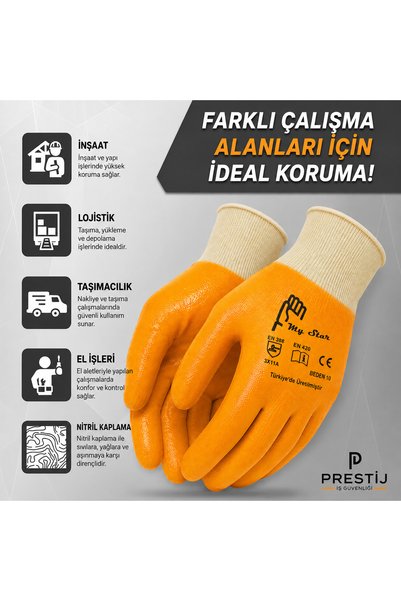 DESIPHON My Star Yellow Nitrile Coated Work Gloves 15g Nylon Knitted Size 10 Non-Slip Durable Professional