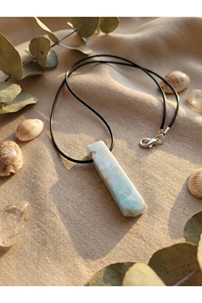 Meneva Aksesuar Amazonite Natural Stone Bar Cut Leather Cord Necklace