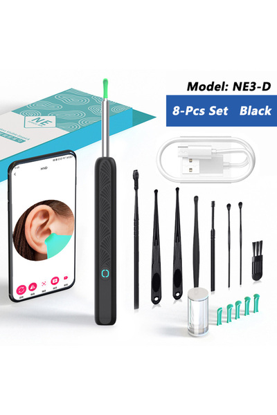 Choice1 NE3-D 8Pcs Set Black Visual Ear Wax Cleaner with Camera Safe Earwax R...