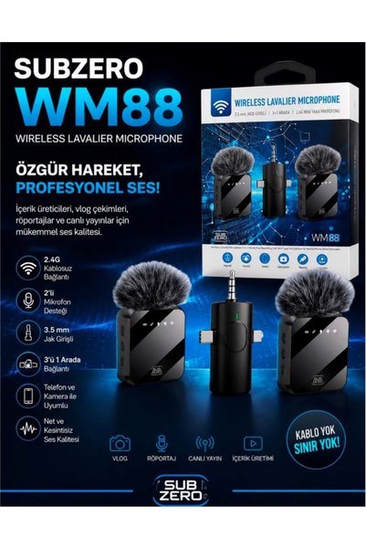 Subzero WM88 Kablosuz Yaka Mini Mic Tak ve Çalıştır Canlı Yayın Vlog Kablosuz...