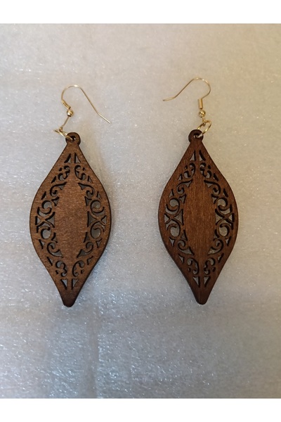 Butik Tülin Authentic Wood Balsa Wood Light Coffee Laser Cut Drop Shaped Dang...