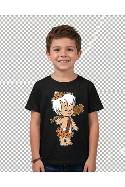TİMİSİVA Black Boy's Family Combination T-Shirt - Stone Age Character Printed...