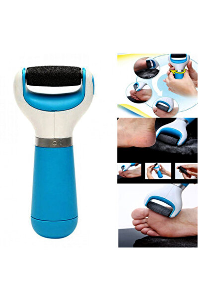 HYVESTO Pila Electrica Profesionala pentru Indepartarea Calusului si Curatarea Calcailor, Cap Rotativ 360° cu 1000 RPM, 2 Capete Abrazive cu Micro-Minerale, Alimentare Baterii, Ergonomica, Alb/Albastru