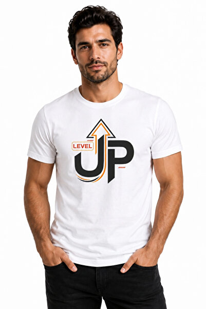 ETİFA Μπλουζάκι Level Up Premium Unisex 100% Βαμβακερό Μοντέρνο Λευκό Μπλουζάκι