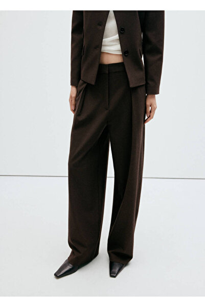 MANGO Woman Kazayağı desenli pensli pantolon