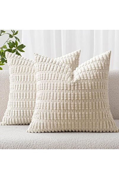 EOGILY Corduroy Decorative Throw Pillow Covers, 45 * 45cm Soft Striped Pillow...