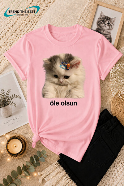 TREND THE BEST Trendin En İyisi Summer Let's Get Lucky Text Printed Cat-Theme...