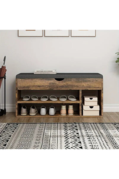 Enjoylifeme Storage Bench with Cushion, 2-Tier Entryway Shoe Bench with Hidde...