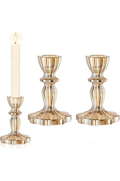 Home Zone Set of 2 Gold Taper Candle Holders for Table Centerpiece, Gold Tall...