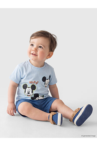 LC Waikiki Trendlucky with Difference Mickey Mouse Printed Baby Boy Shorts Set