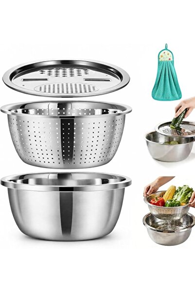Yelajoy 3 In 1 Drain Basket Colander Strainer Set, Kitchen Mixing Bowls Basin...