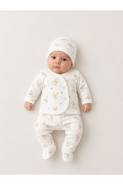 emir baby Newborn Teddy Bear Patterned 3-Piece Baby Hospital Discharge Set