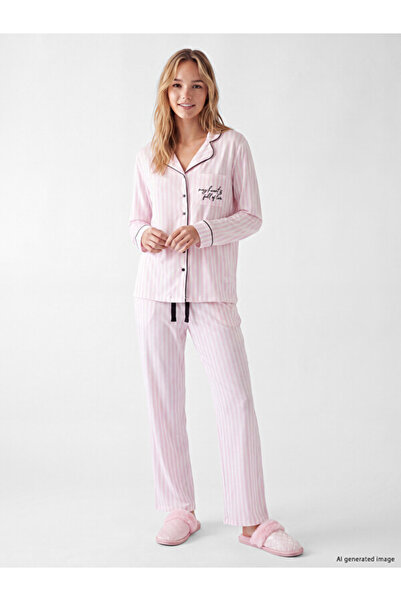 LC Waikiki Quality Pieces from Çelebi Store Shirt Roba Yaka Striped Women's P...