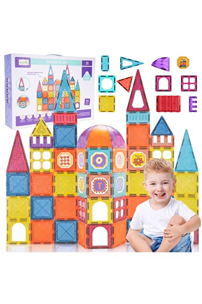 MalPlay Set educativ de blocuri magnetice 3D, 77 de piese