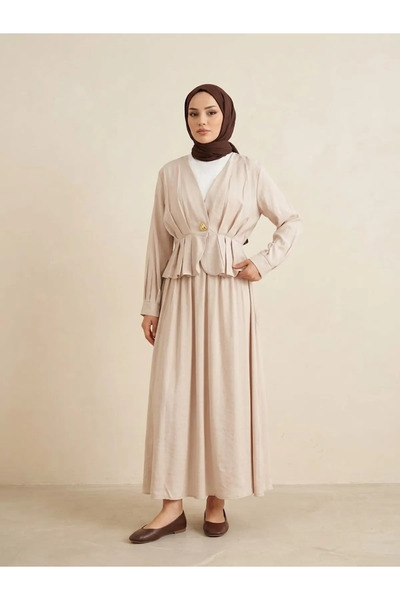 Foremia Jacket Button Detail Skirted Suit-Stone