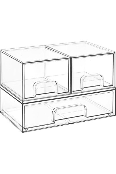 Arabest 3-Pack Stackable Storage Drawers,Extendable Design,Built-in Handle,Tr...