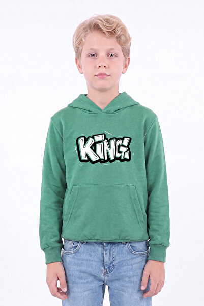 panios kids Erkek Çocuk Baskılı Kanguru Cepli Uzun Kollu Kapüşonlu Sweatshirt
