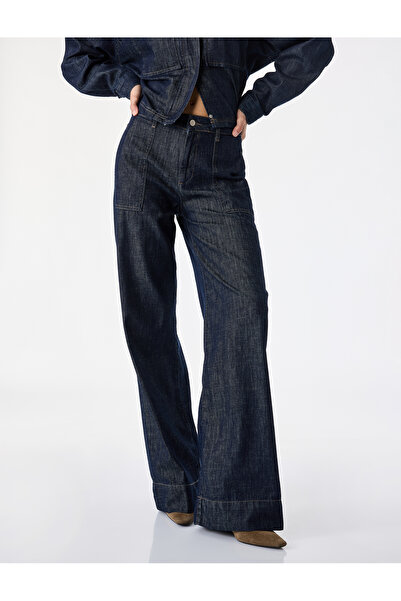 Koton Pamuklu Normal Bel Cepli Katlamalı Geniş Paça Denim Pantolon - Wide Leg Jeans