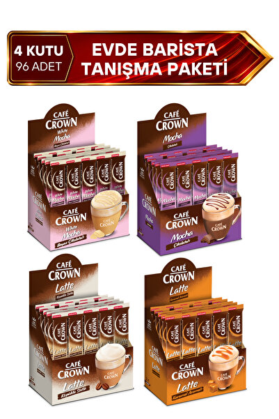 Cafe Crown Evde Barista Tanışma Paketi (Mocha, White Mocha, Latte, Karamel La...