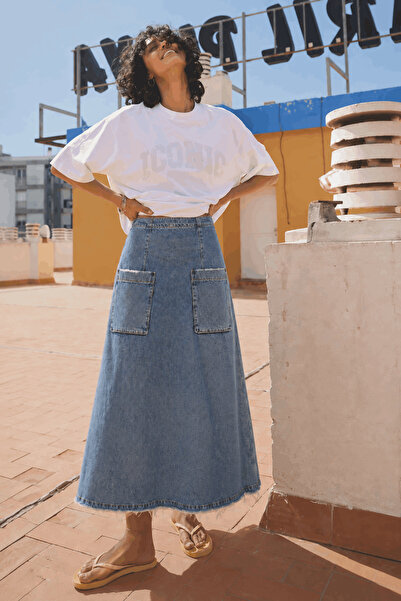 poupee Long Denim Skirt, Blue Denim Skirt, Women's Denim Skirt, Denim Skirt w...