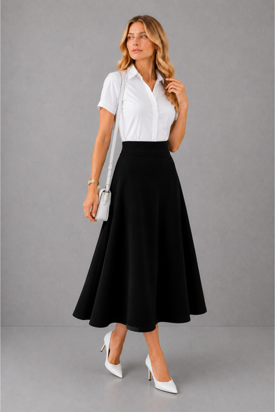 UTDU Scuba Fabric Flat Skirt with Elastic Waist