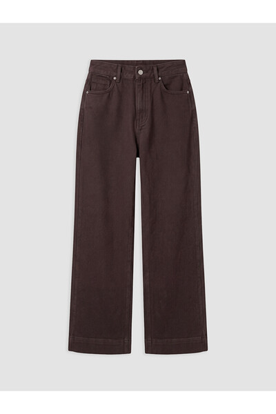 LC Waikiki Lcw Modest Brown High Waist Wide Leg Women's Trousers