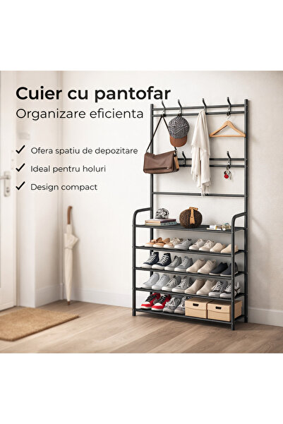 OEM Pantofar Metalic cu Cuier și 2 Bare Haine, 5 Niveluri