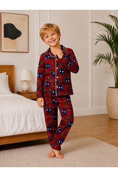 zahider Boy's Cotton Buttoned Long Sleeve Winter Pajama Set